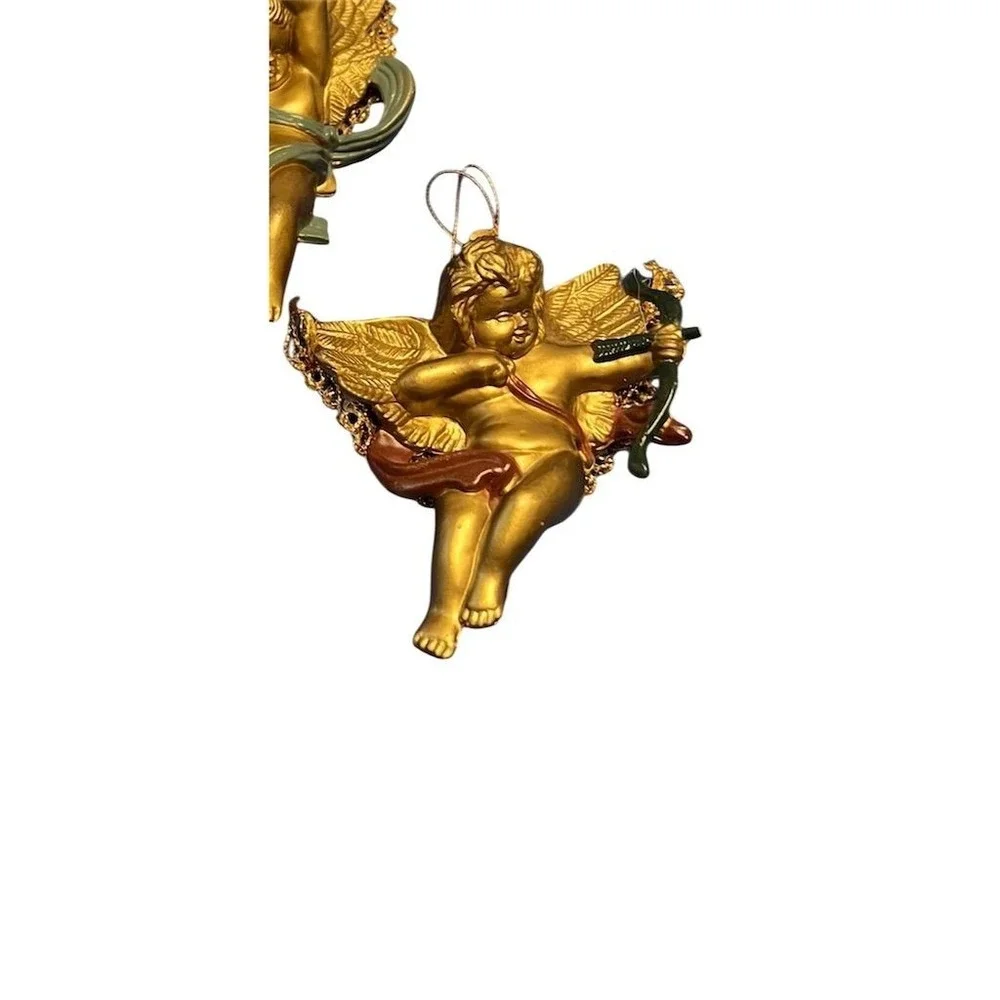 Bombay Co. Gold‎ Cherub Angel Christmas Ornaments Set of 3 Vintage 90s
